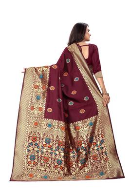 Maroon Woven Cotton Silk Saree With Blouse 3