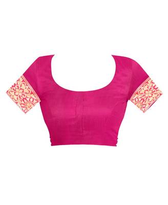 Rani Pink Woven Cotton Silk Saree With Blouse 4