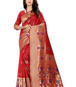 Red Woven Cotton Silk Saree With Blouse