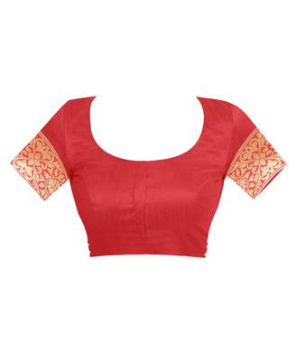 Red Woven Cotton Silk Saree With Blouse 4