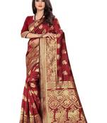 Maroon Woven Cotton Silk Saree With Blouse