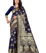 Navy Blue Woven Cotton Silk Saree With Blouse