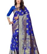 Royal Blue Woven Cotton Silk Saree With Blouse