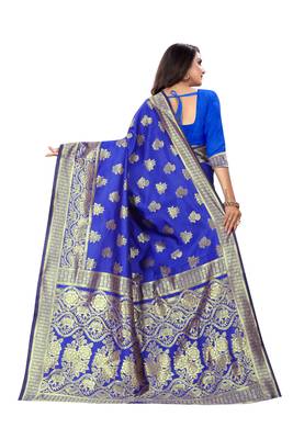 Royal Blue Woven Cotton Silk Saree With Blouse 3