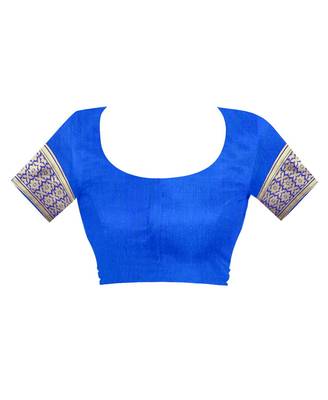 Royal Blue Woven Cotton Silk Saree With Blouse 4