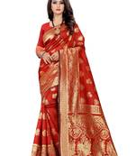 Red Woven Cotton Silk Saree With Blouse