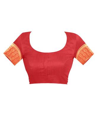 Red Woven Cotton Silk Saree With Blouse 4