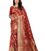 Maroon Woven Cotton Silk Saree With Blouse