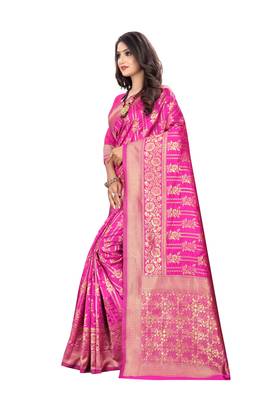 Rani Pink Woven Cotton Silk Saree With Blouse 2