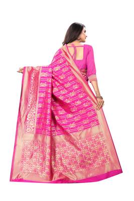 Rani Pink Woven Cotton Silk Saree With Blouse 3