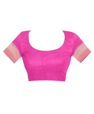 Rani Pink Woven Cotton Silk Saree With Blouse 4