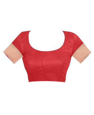 Red Woven Cotton Silk Saree With Blouse 4