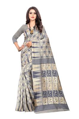 Navy Blue Woven Cotton Silk Saree With Blouse 1