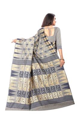 Navy Blue Woven Cotton Silk Saree With Blouse 3