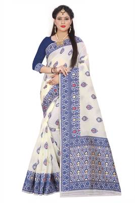 Royal Blue Woven Cotton Silk Saree With Blouse 1