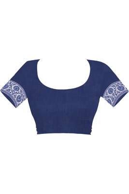 Royal Blue Woven Cotton Silk Saree With Blouse 5