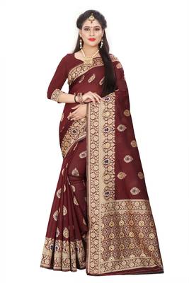 Maroon Woven Cotton Silk Saree With Blouse 1