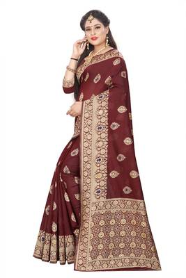 Maroon Woven Cotton Silk Saree With Blouse 2