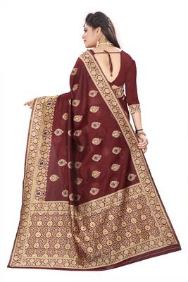 Maroon Woven Cotton Silk Saree With Blouse 4