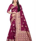 Wine Woven Cotton Silk Saree With Blouse
