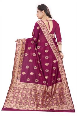 Wine Woven Cotton Silk Saree With Blouse 4