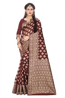 Maroon Woven Cotton Silk Saree With Blouse 1