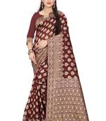 Maroon Woven Cotton Silk Saree With Blouse