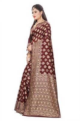 Maroon Woven Cotton Silk Saree With Blouse 2