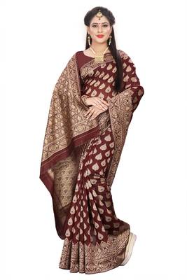 Maroon Woven Cotton Silk Saree With Blouse 3