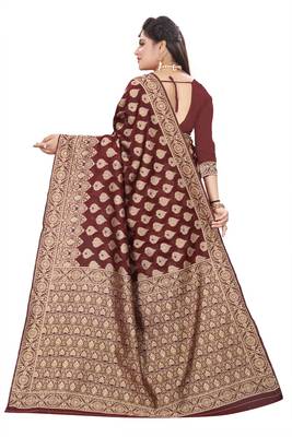 Maroon Woven Cotton Silk Saree With Blouse 4