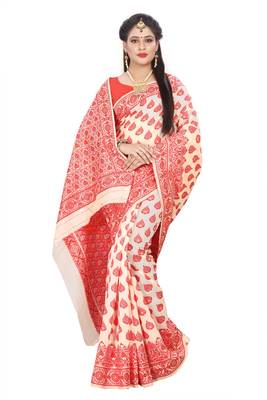 Red Woven Cotton Silk Saree With Blouse 3