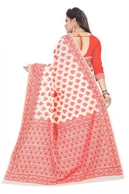 Red Woven Cotton Silk Saree With Blouse 4
