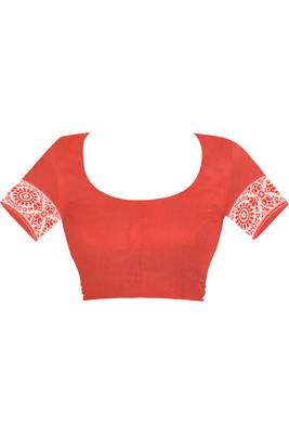 Red Woven Cotton Silk Saree With Blouse 5