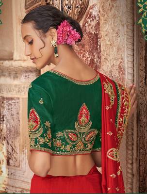 Red Embroidered Raw Silk Saree With Blouse 2
