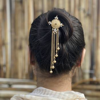Gold Tone Handcrafted Hairpin With Tassels 1