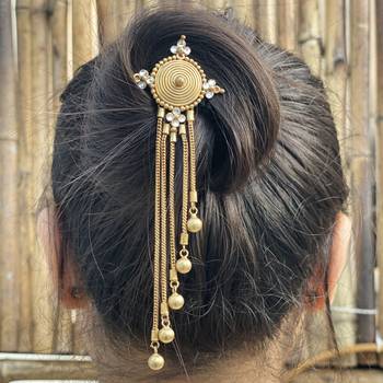 Gold Tone Handcrafted Hairpin With Tassels 2
