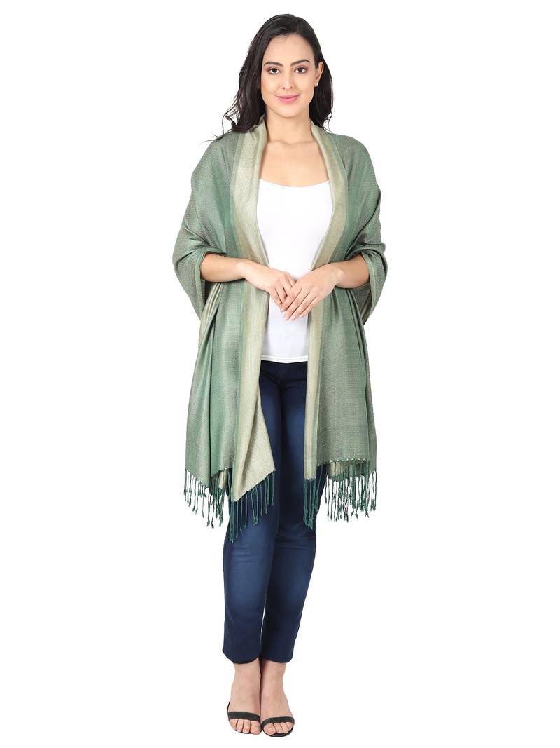Green & Cream Super Fine Soft Women's Viscose Reversible Pashmina Scarf