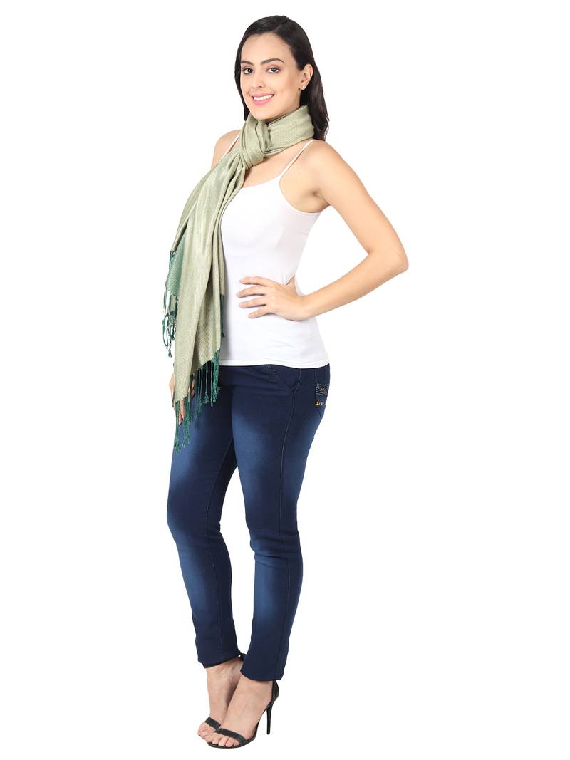 Green & Cream Super Fine Soft Women's Viscose Reversible Pashmina Scarf