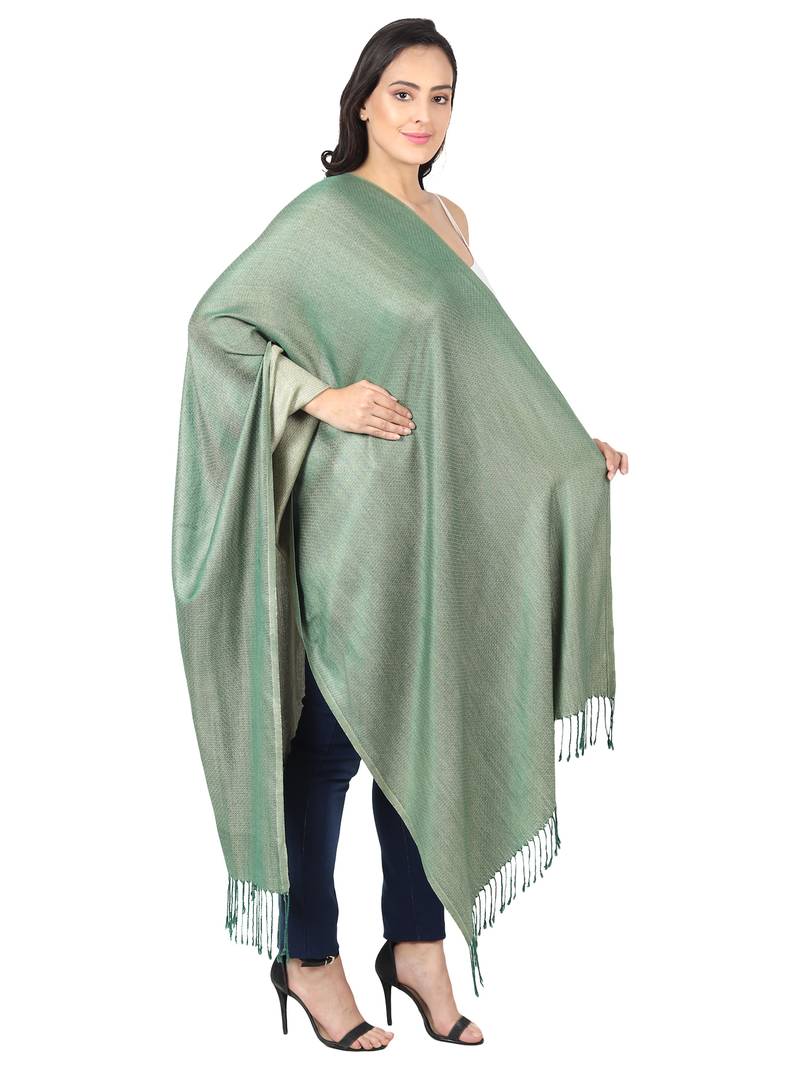 Green & Cream Super Fine Soft Women's Viscose Reversible Pashmina Scarf