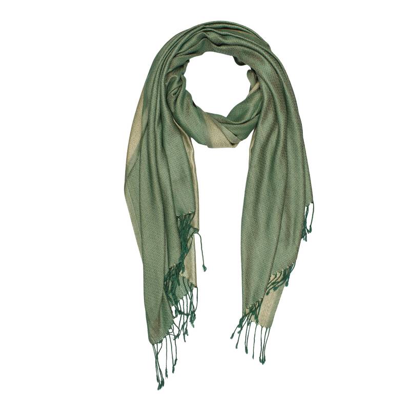 Green & Cream Super Fine Soft Women's Viscose Reversible Pashmina Scarf