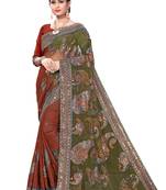 Rama Green Jacquard & Net Embroidery Half & Half Saree