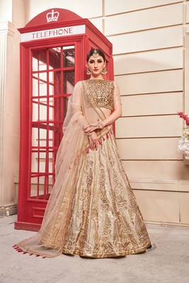 Salmon Foilage Print Silk Semi Stitched Lehenga 1