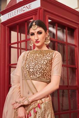 Salmon Foilage Print Silk Semi Stitched Lehenga 2