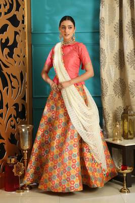 Multicolor Jacquard Jacquard Semi Stitched Lehenga 1