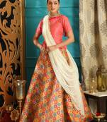 Multicolor Jacquard Jacquard Semi Stitched Lehenga