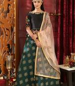 Dark-Green Jacquard Jacquard Semi Stitched Lehenga