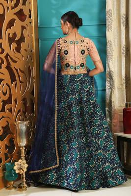 Turquoise Jacquard Jacquard Semi Stitched Lehenga 4
