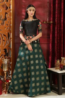 Dark-Green Jacquard Jacquard Semi Stitched Lehenga 3