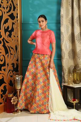 Multicolor Jacquard Jacquard Semi Stitched Lehenga 3