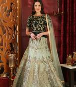 Light-Green Foilage Print Silk Semi Stitched Lehenga